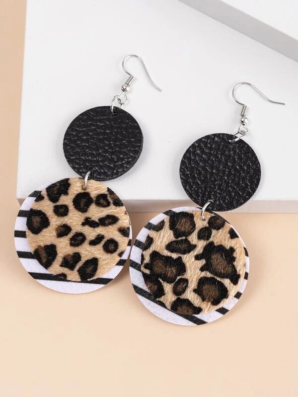 women’s ear jackets -Leopard & Black Leather Style Earrings