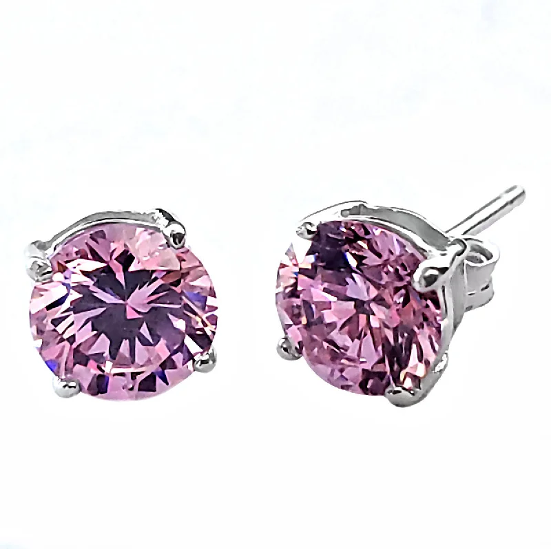 women’s pearl drop earrings -1000 Jewels Brilliant Cut Simulated Pink Tourmaline Ice CZ Silver Stud Earrings