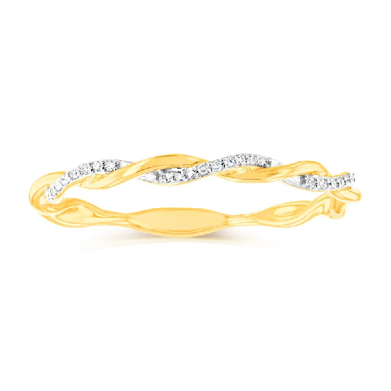 silver engagement rings for women -9ct Yellow Gold Wrap Around Diamond Ring with 27 Brilliant Cut Diamonds