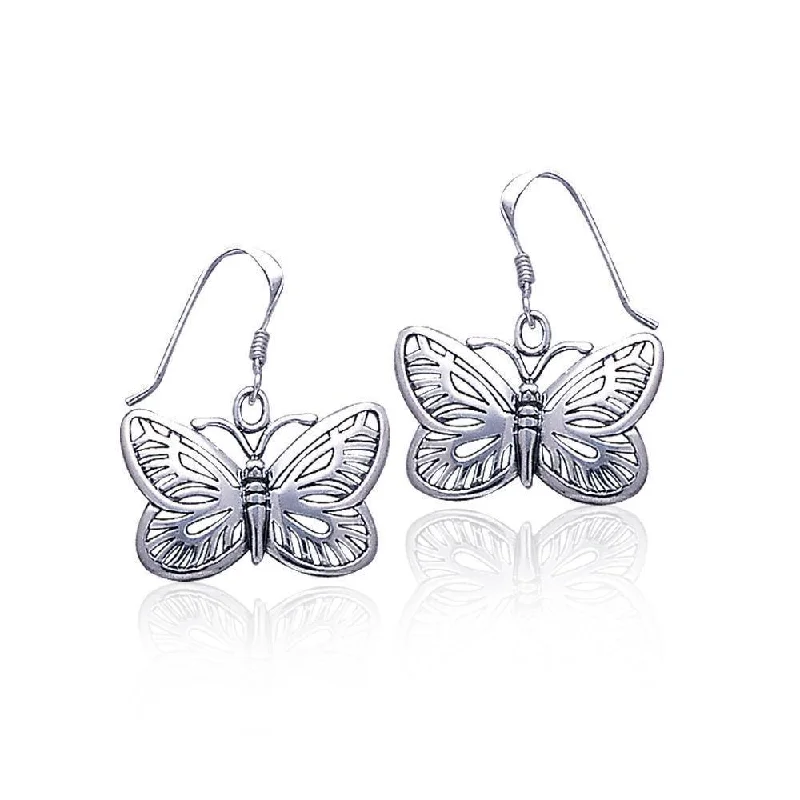 trendy hoop earrings for women -Butterflies are my friends ~ Sterling Silver Jewelry Butterfly Hook Earrings TE808