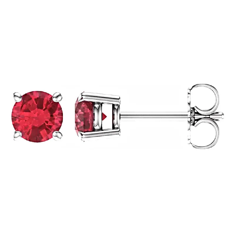 women’s statement earrings -Chatham Created Ruby Cast Basket Stud Earrings 14K White Gold