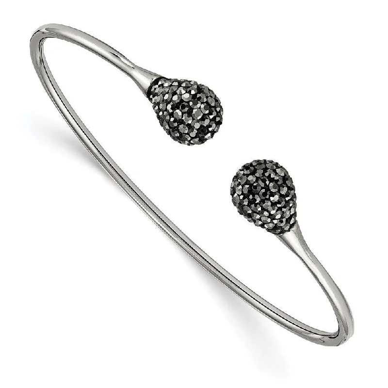 silver chain bracelets for women -Stainless Steel Polished with Hematite Flexible Cuff Bangle