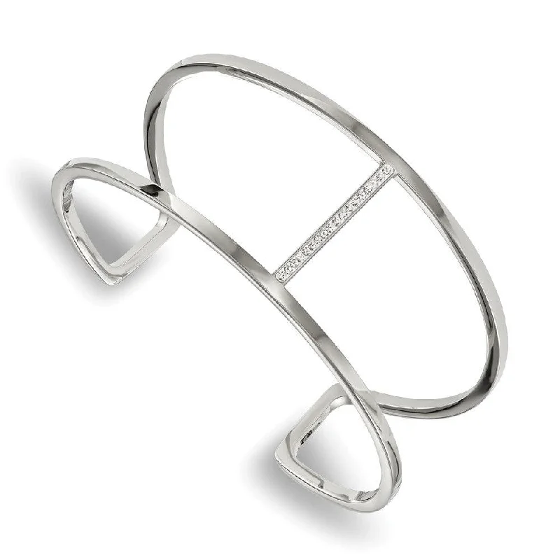 silver cuff bracelets for women -Stainless Steel Polished w/Preciosa Crystal Cuff Bangle