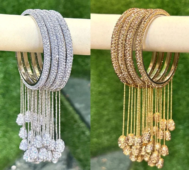 women’s stretchy bangles -Latkan Golden Silver Crystal Stones 4 Psc hanging bangles ethnic party wear bangles, Latkan bangles, Tassel Bangle, Indian bangles