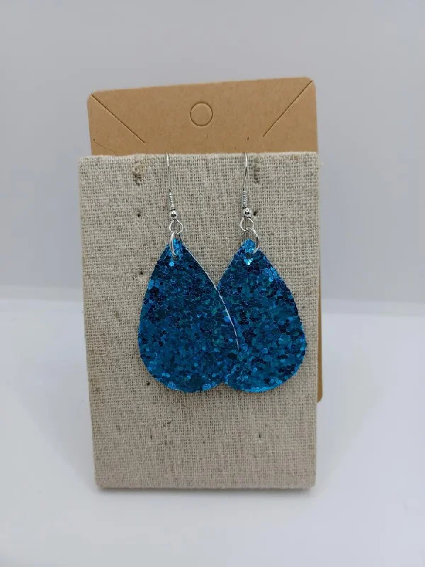 women’s flower stud earrings -Blue Glitter Teardrop Earrings