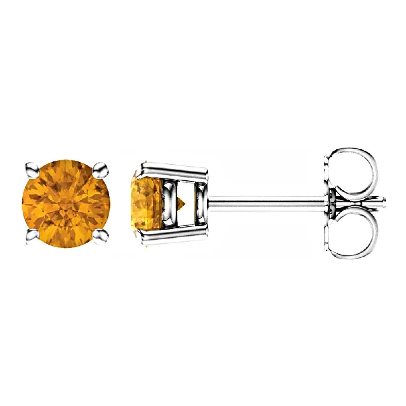 women’s dainty earrings -Natural Citrine 4-Prong Cast Basket Stud Earrings 14K White Gold