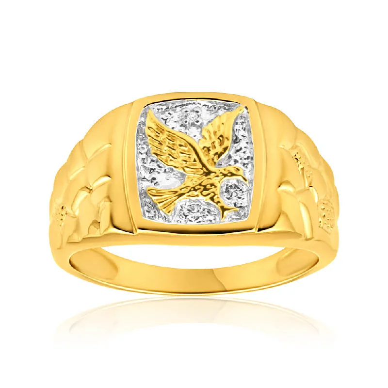 women’s large diamond engagement rings -9ct Yellow Gold Eagle Diamond Ring