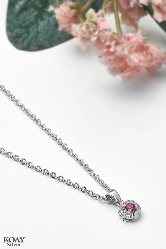 women’s colorful gemstone necklaces -Circle Zircon Pink Necklace