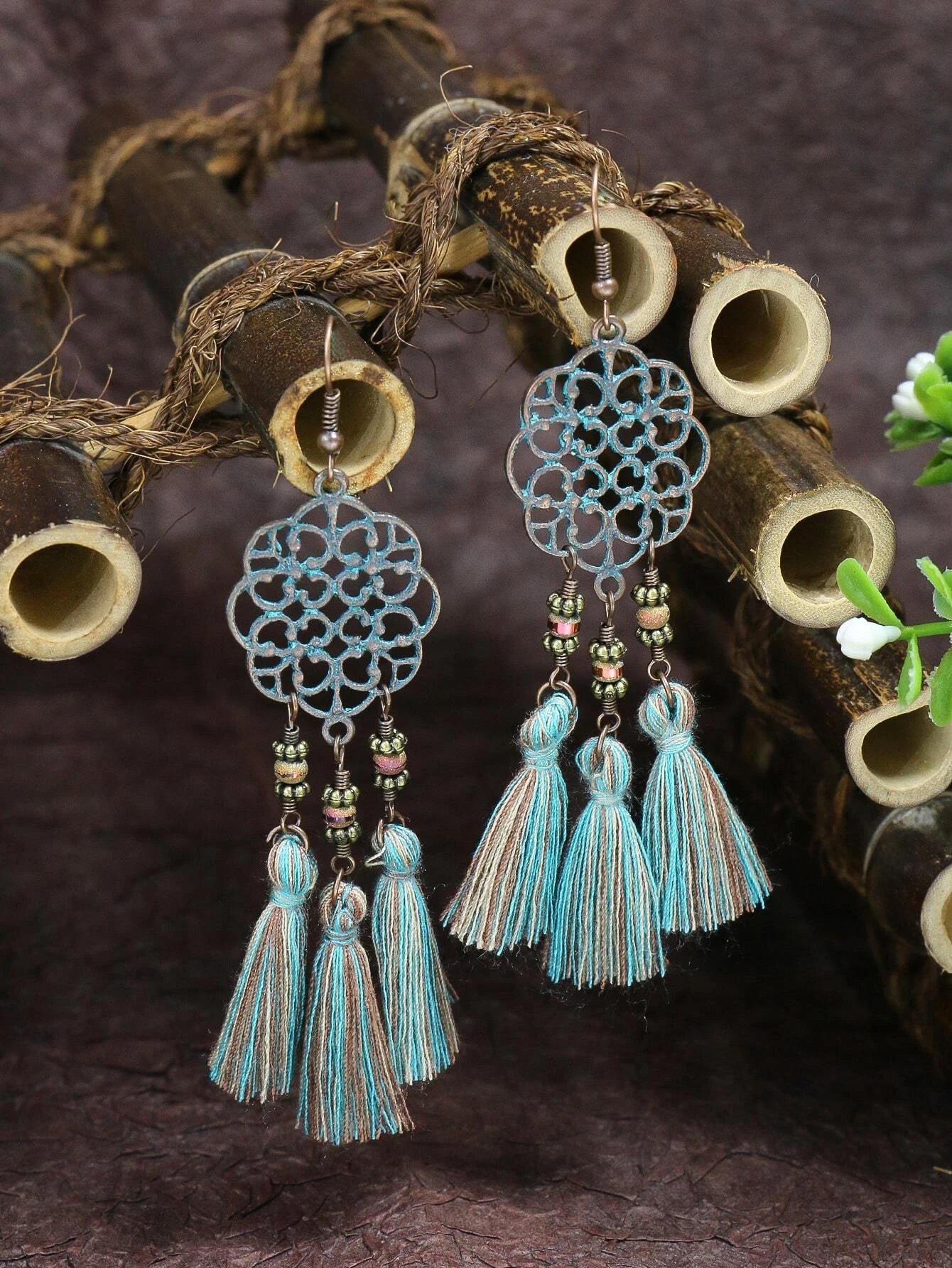 women’s tassel earrings -Teal & Green Tassel Style Earrings w/ Oil Spill Beading