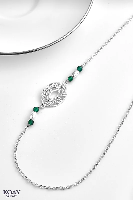 women’s pearl pendant necklaces -Oval Green Stones Necklace