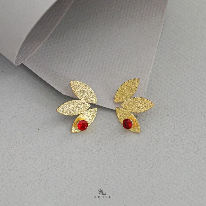 affordable earrings for women -Asterin Golden Leafy Stone Earring