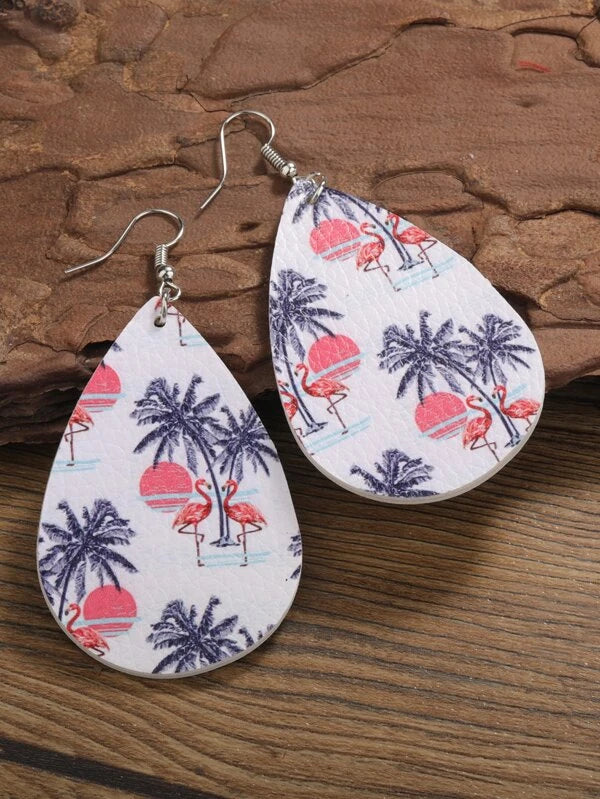 women’s feather earrings -Blue Palm Trees & Flamingo Earrings