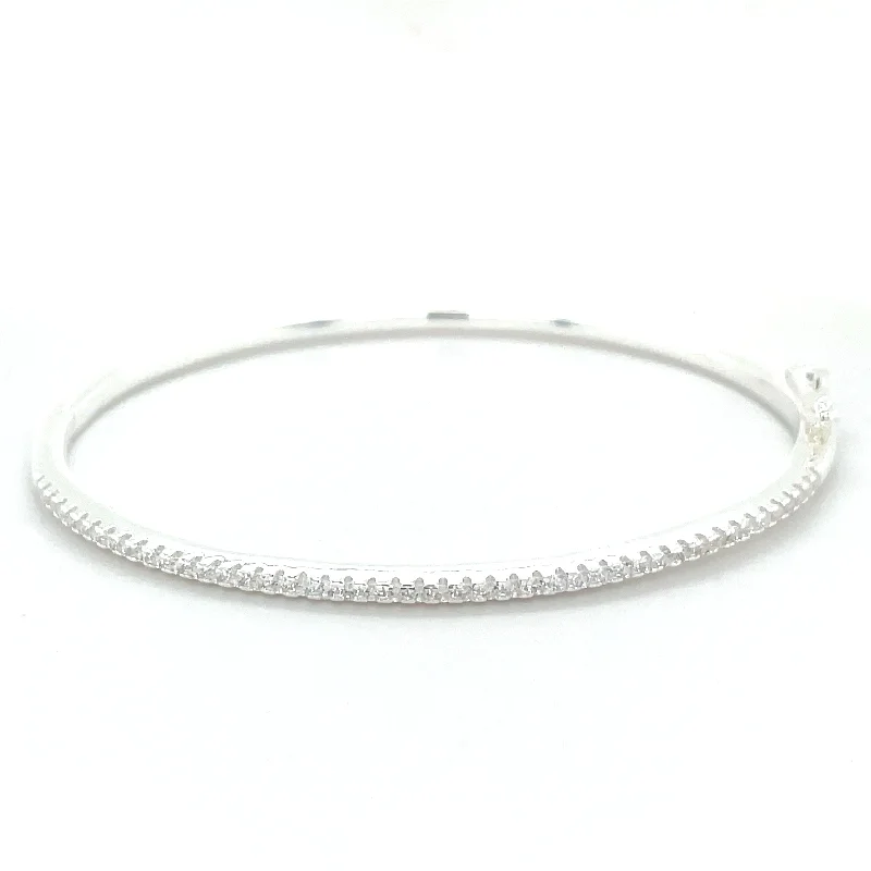 statement bangles for women -Sterling Silver Cz Stone Set Bangle