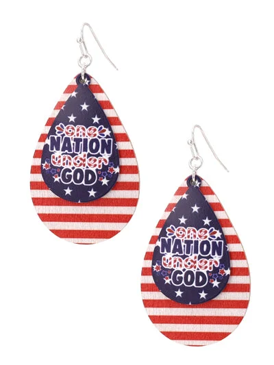 trendy hoop earrings for women -Wooden "One Nation under God" Earrings