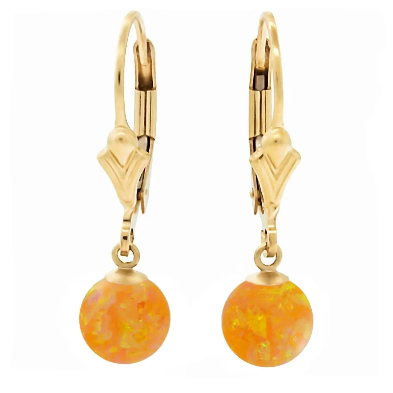 luxury diamond earrings for women -Cira: Citrine Yellow Created Australian Opal Ball Drop Leverback Earrings 14-20 Gold Filled