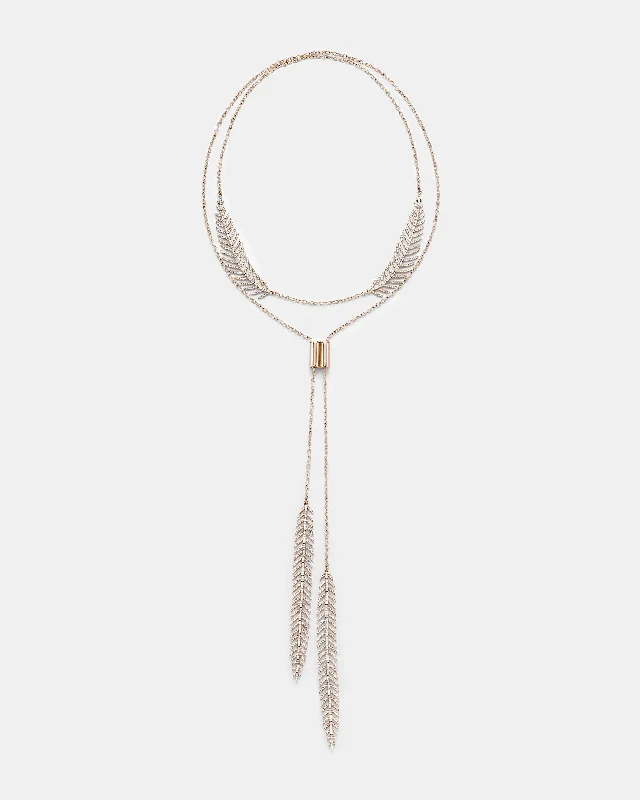 layered necklaces for women -Fine Feather Bolo Lariat