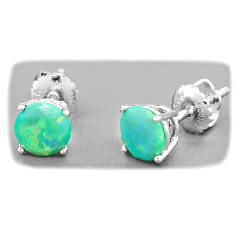 women’s ear jackets -Margarita: 6mm Diamond Cut Faceted Kiwi Green Opal Screw Back Earrings