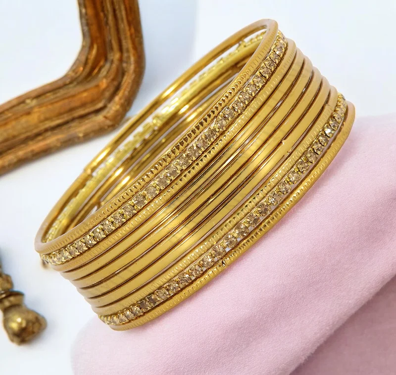 women’s stretchy bangles -Gold Toned Stone Studded Bridal Bangles Set, Traditional Indian Jewelry, Studded Bangles, Gold Tone Chura Set, Pakistani Golden Bangles Set, Wedding Chura Set, Bangles Jewelry Set