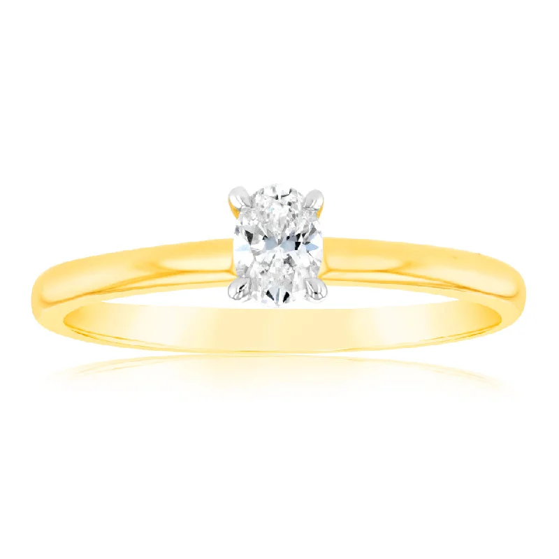 modern engagement rings for women -Luminesce Lab Grown 9ct Yellow Gold 1/4 Carat Oval Cut Solitaire Diamond Ring