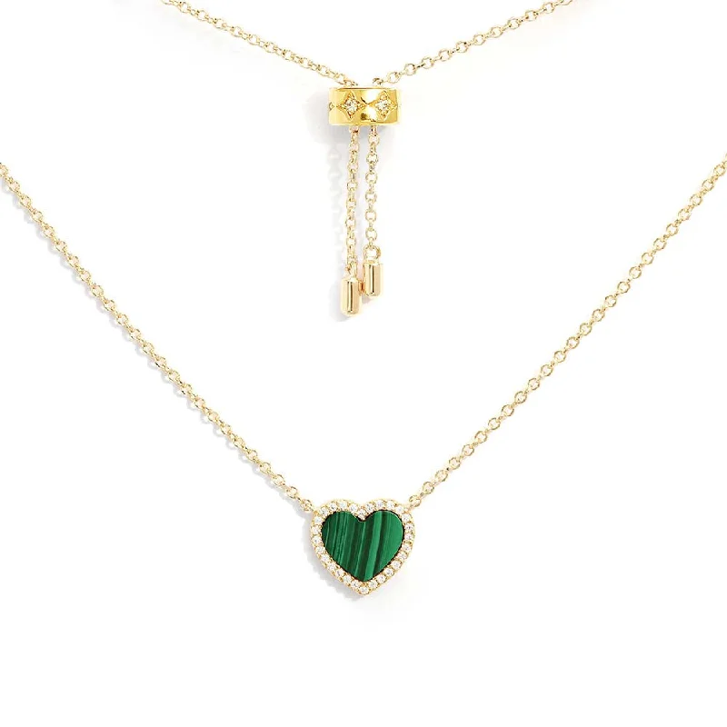 designer necklaces for women -Mini Malachite Heart Adjustable Necklace