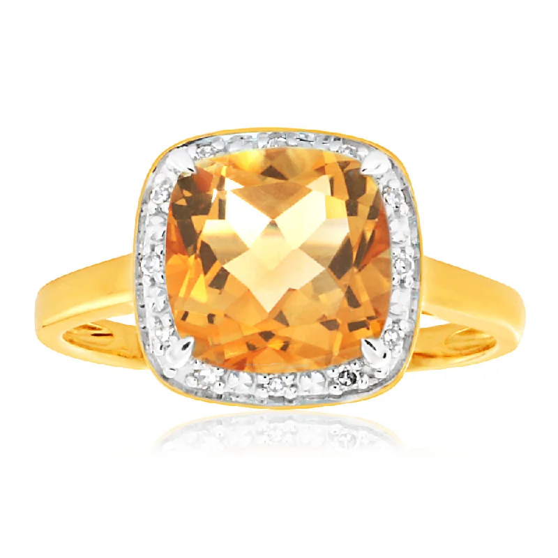 platinum engagement rings for women -9ct Yellow Gold 2ct Citrine and Diamond Ring