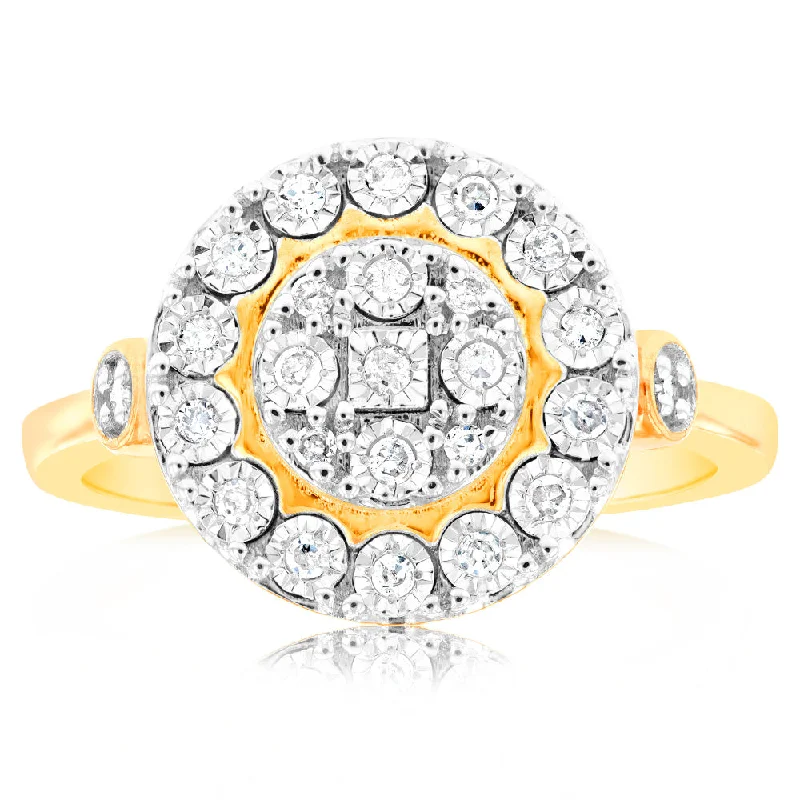 women’s vintage platinum engagement rings -9ct Yellow Gold 0.15 Carat Diamond Ring with 25 Diamonds