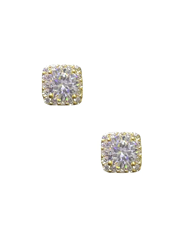 women’s butterfly earrings -Square Pave Studs - Gold