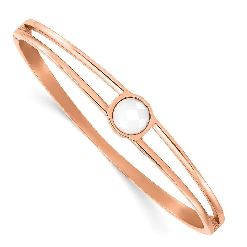 sophisticated bracelets for women -Stainless Steel Polished Rose IP-plated with White Crystal Hinged Bangle