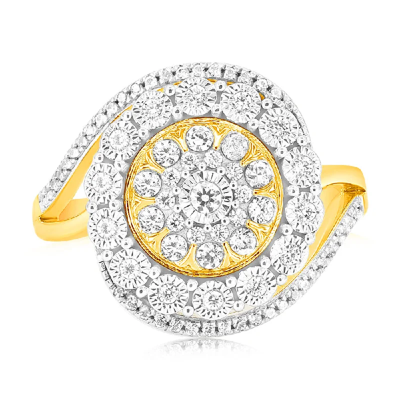 affordable engagement ring sets -9ct Yellow Gold 1/4 Carat Diamond Ring with 85 Round Brilliant Cut Diamonds