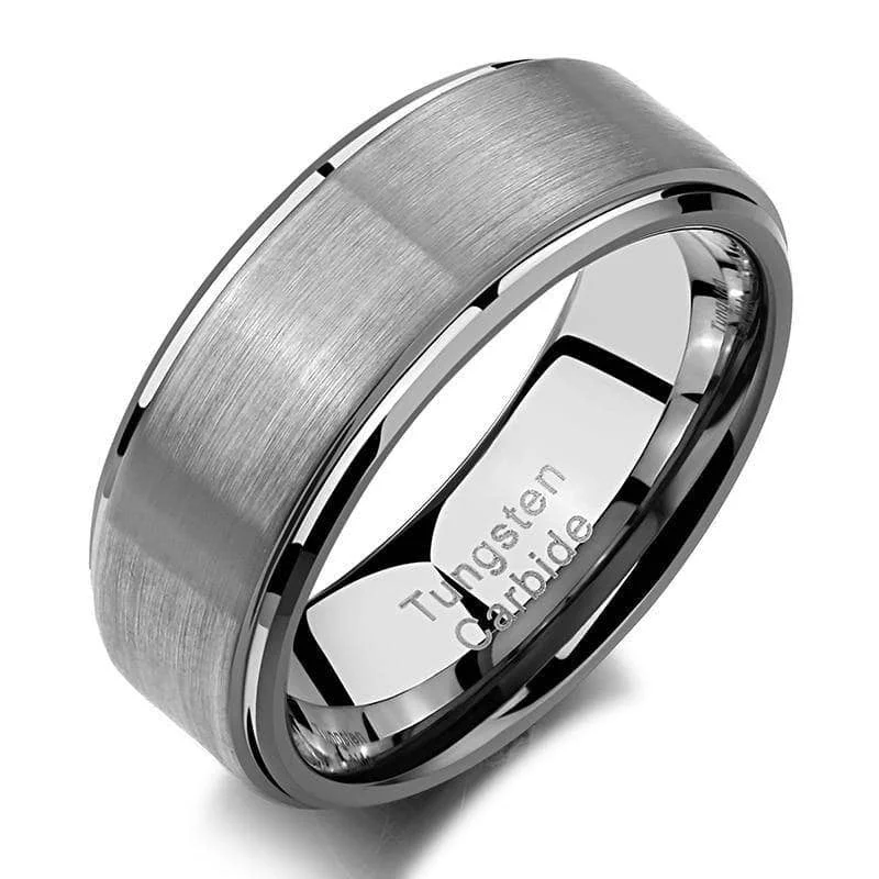 women’s diamond stackable rings -Men's 8mm Gray Tungsten Carbide Wedding Ring