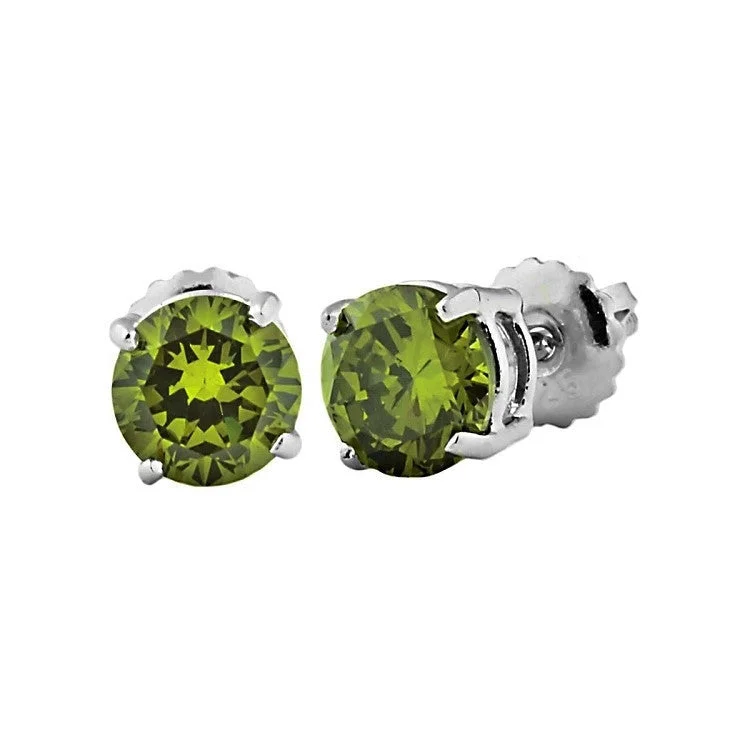 women’s stud earrings -Ellah: 8mm, 4.0ct Peridot Ice CZ Screw Back Earrings Sterling Silver