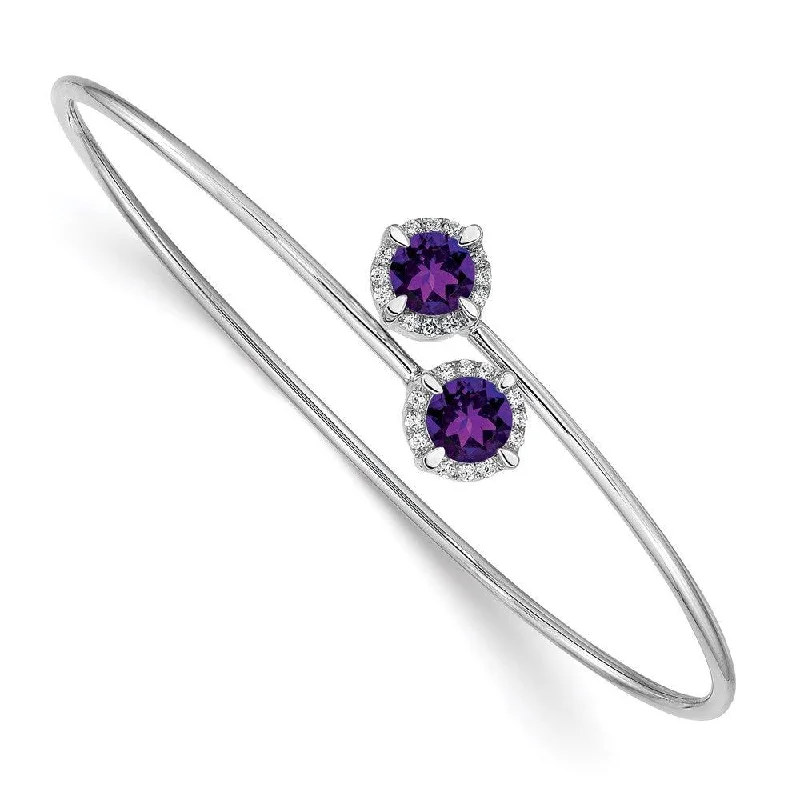 engraved bracelets for women -14k White Gold Amethyst Flexible Bangle