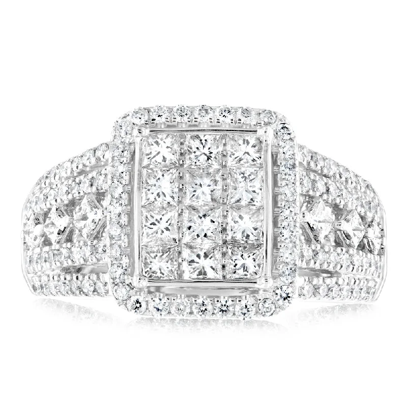 women’s vintage-inspired engagement rings -14ct White Gold 1.4 Carat Diamond Ring with Princess and Brilliant Cut Diamonds