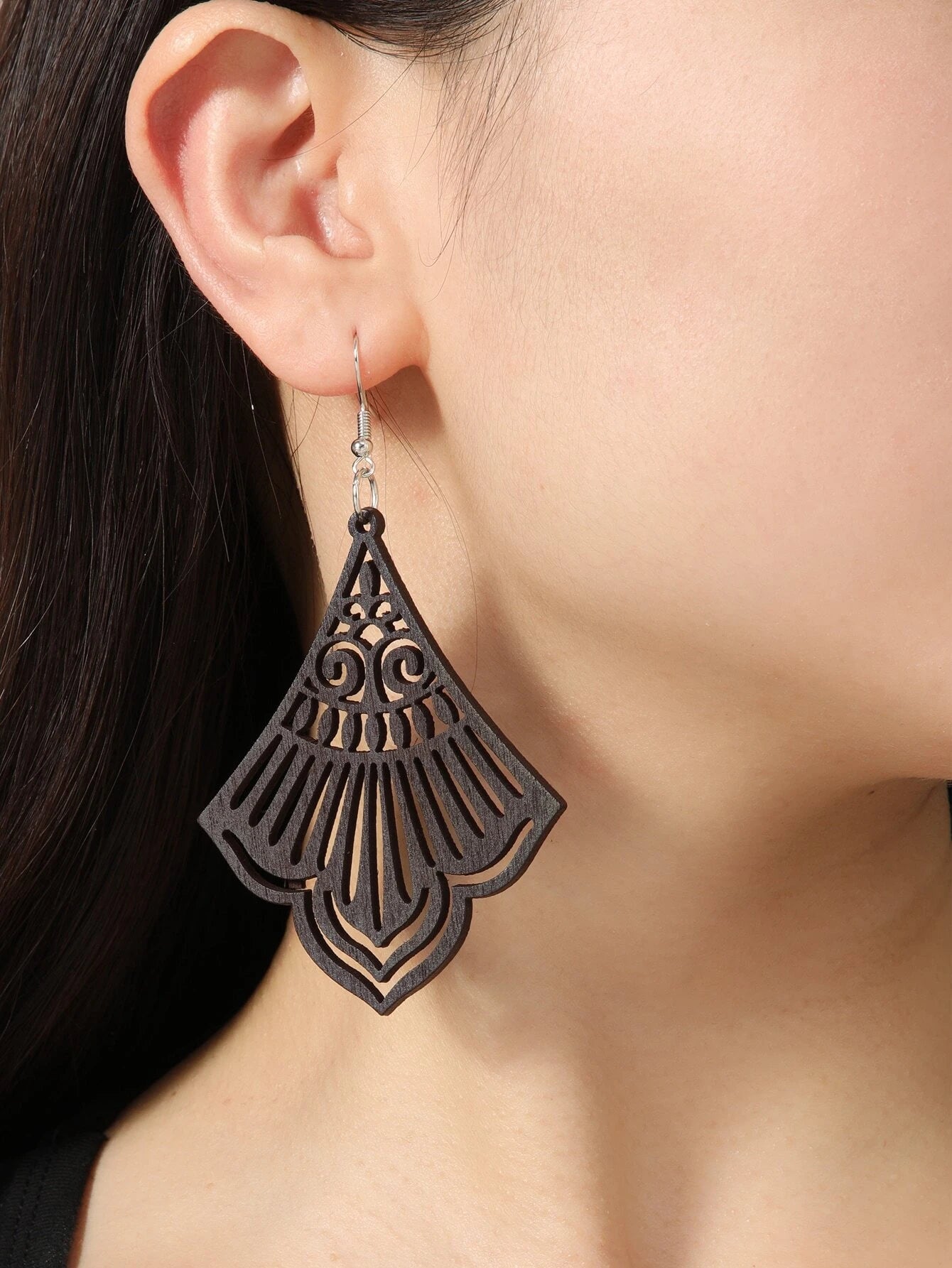 women’s dangling earrings -Brown Wooden Cutout Earrings