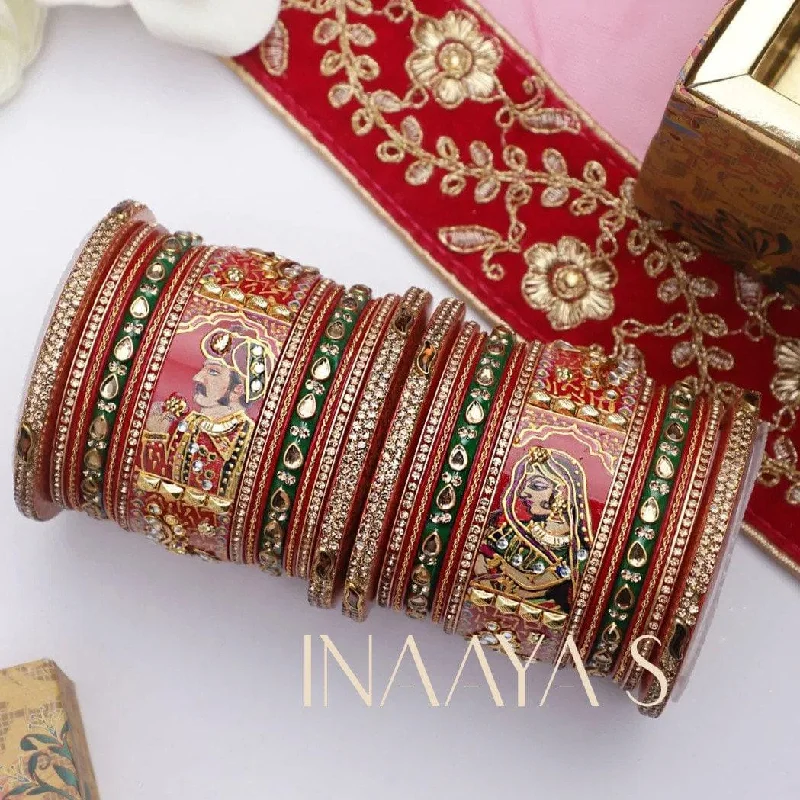 minimalist bangles for women -Raja Rani King Queen Rajwadi chuda, Bridal chuda, Dulhan Bridal Art Stones Bangles Set