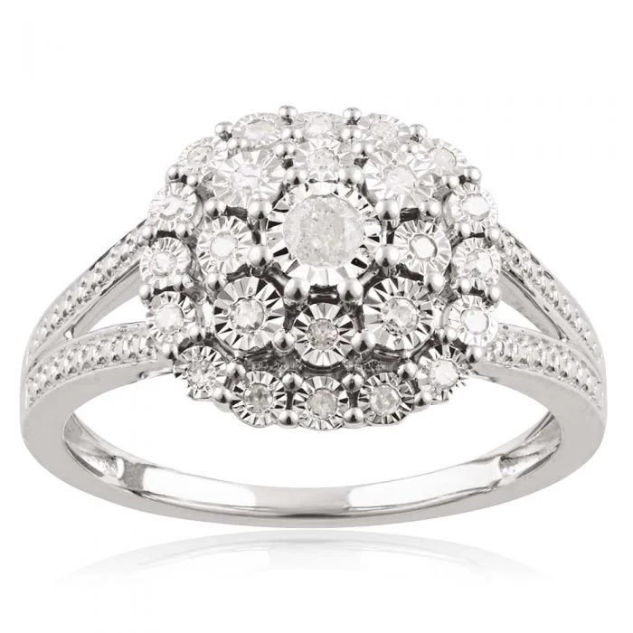 women’s traditional engagement rings -1/5 Carat Diamond Ring with 25 Brilliant Diamonds in Sterling Silver