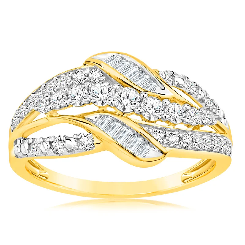 women’s wedding ring and engagement ring combos -Luminesce Lab Grown Wrap Around 1/2 Carat Diamond Ring in 9ct Yellow Gold