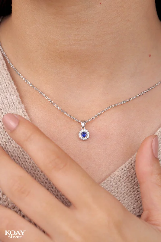 women’s diamond necklaces -Circle Zircon Blue Necklace