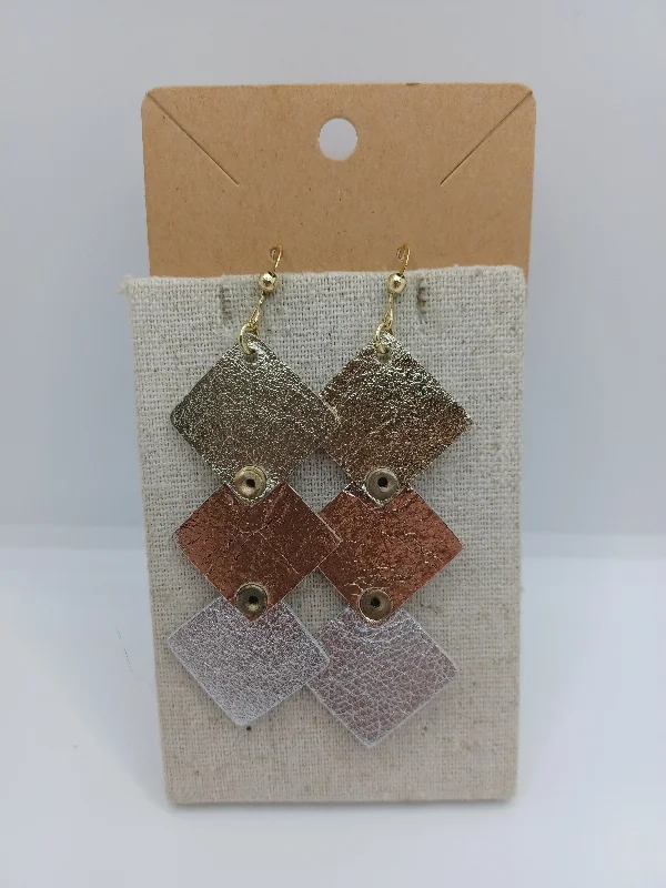 women’s birthstone earrings -Gold, Copper, & Silver Square Chrome Style Earrings