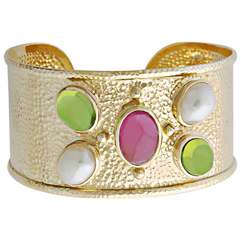 women’s bracelet with charms -Bangle-Rubellite, Peridot and Pearl