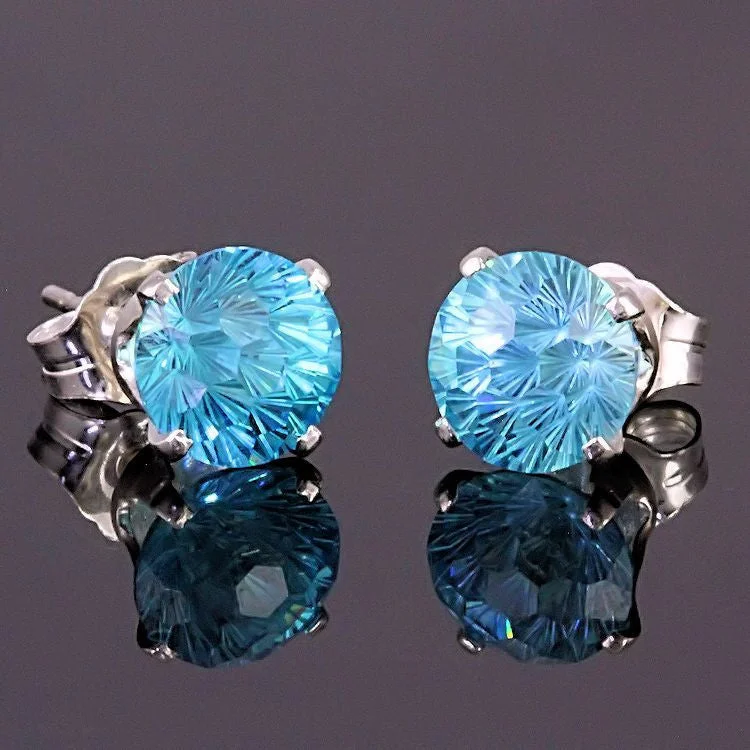 luxury diamond earrings for women -8mm Brazilian Aquamarine Crown Set Earrings 925 Silver