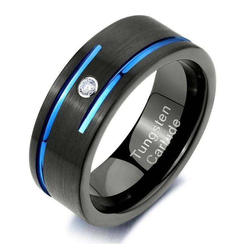 women’s colorful rings -Men's Charm 8mm Black Tungsten Carbide Wedding Bands