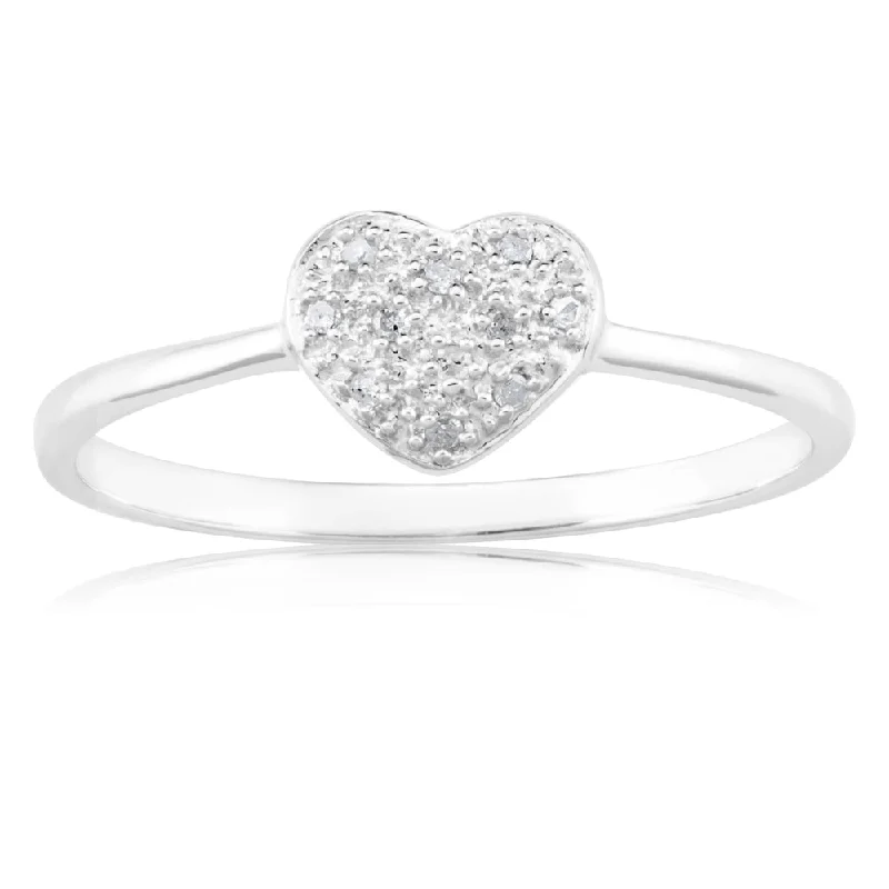 affordable engagement ring sets -Sterling Silver Heart Diamond Ring