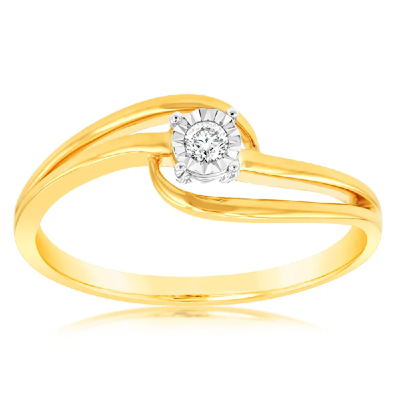 custom engagement rings for women -9ct Yellow Gold Two Tone Solitare Diamond Ring With Disc Setting