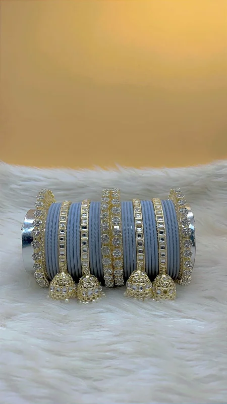 boho bangles for women -Elegant Modern Minimalist Bangles Jhumka Set Clear Crystal Jewelry