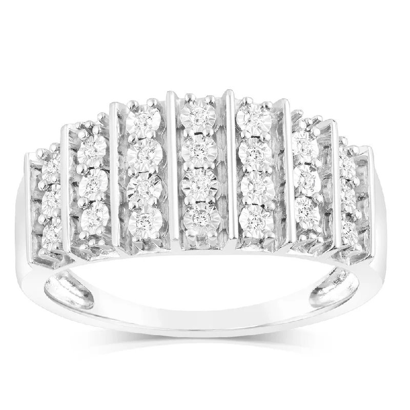 women’s vintage platinum engagement rings -Sterling Silver 1/10 Carat Diamond Ring With 24 Round Brilliant Cut Diamonds