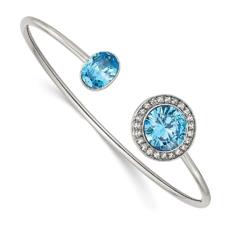 gold bangles with diamonds for women -Stainless Steel Polished with Blue and Clear CZ Bangle