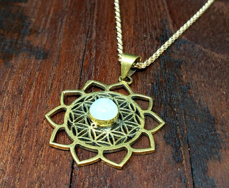 fine gold necklaces for women -Moonstone Flower of Life Necklace