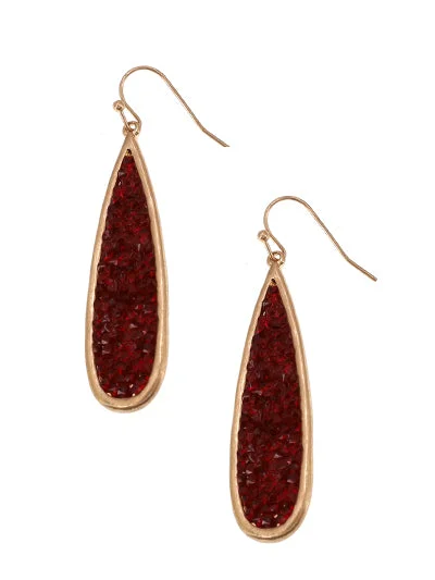 women’s heart-shaped earrings -Red Druzy Rhinestone Earrings