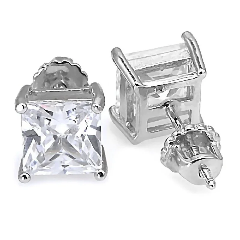 women’s cute earrings -Kegan: Mens 8mm 5.80ct Square Cut Russian Ice CZ Screw Back Earrings